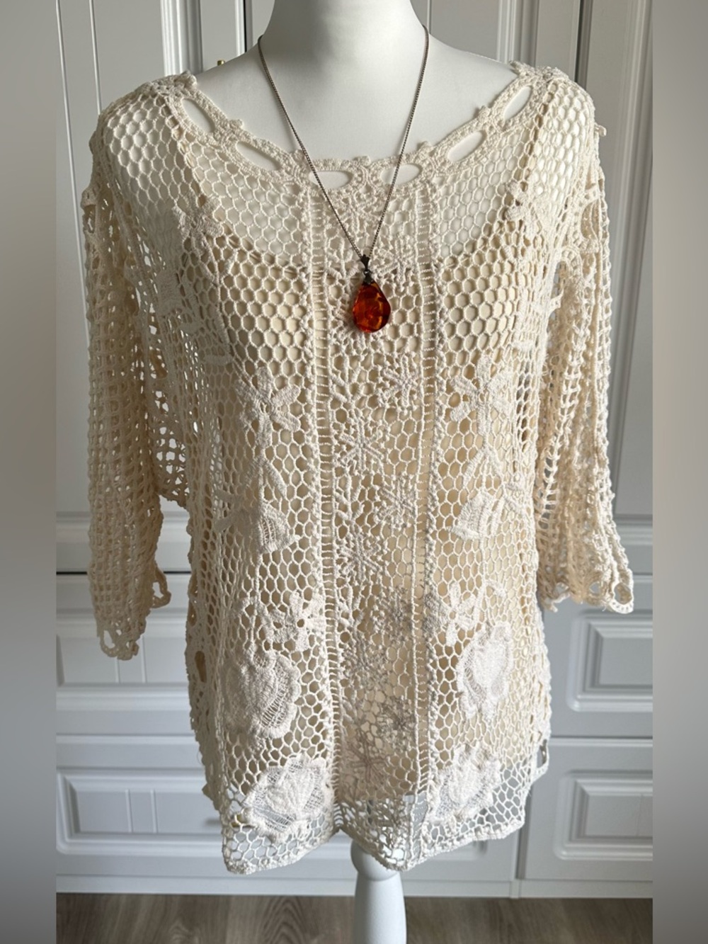 Adiva Cream Crochet Lace Layering Top